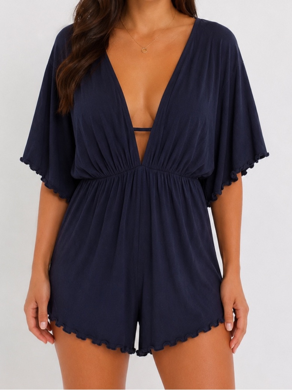 Navy Deep V Romper Cover Up Size Medium Sexy Flowy Comfy Short